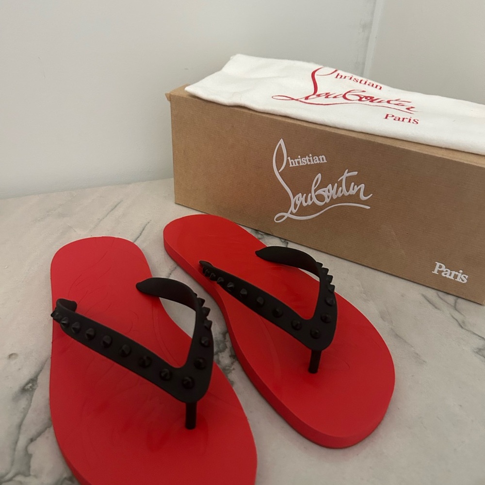 Christian Louboutin Red loubi Flip Flops size 43 new